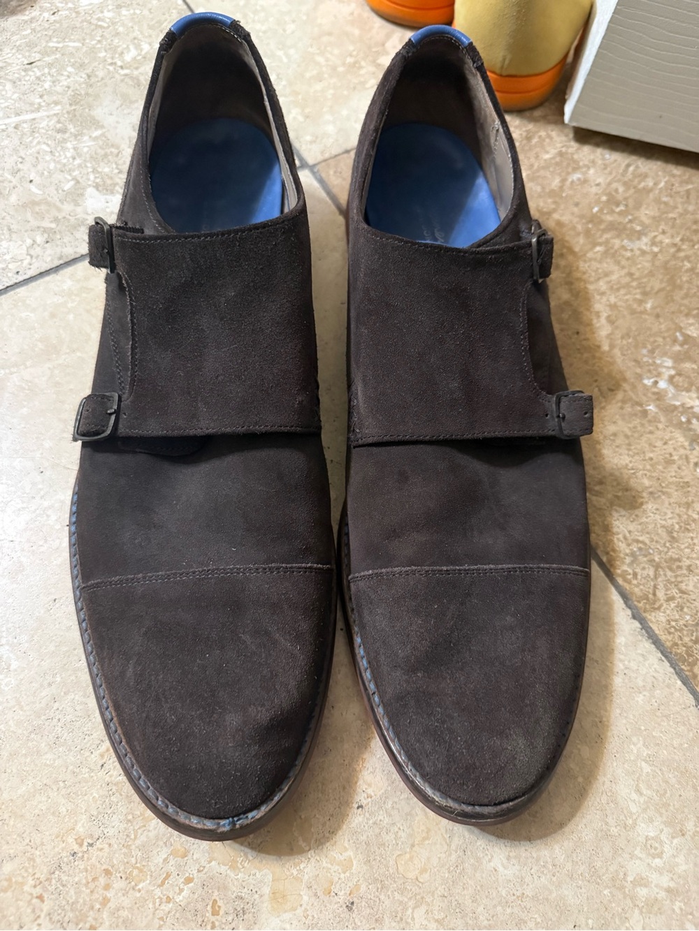 Oliver Sweeney London Men's Double Monk Strap Suede Shoes in Dark Brown